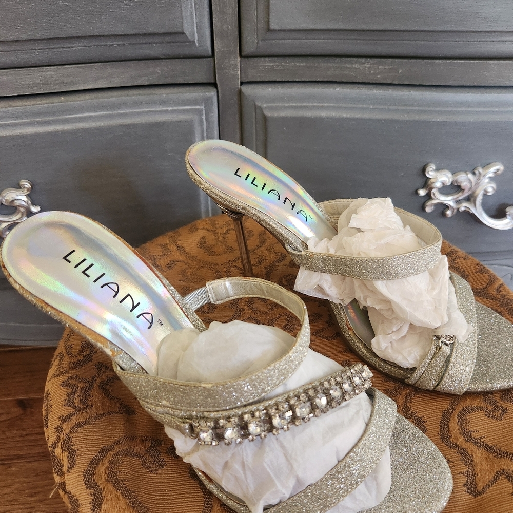 Lilian Rhinestone silver sparkly heels